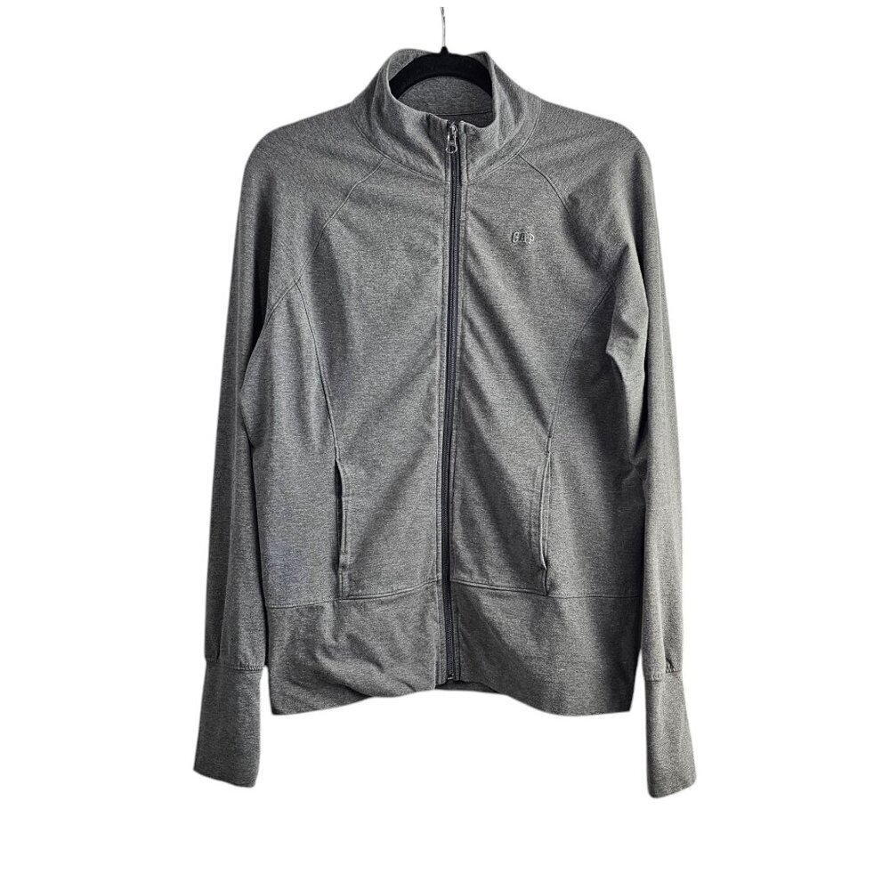 Gap Full Front Zip Up Cotton Blend Thumb Hole Gray Athletic Sweatshirt Jacket